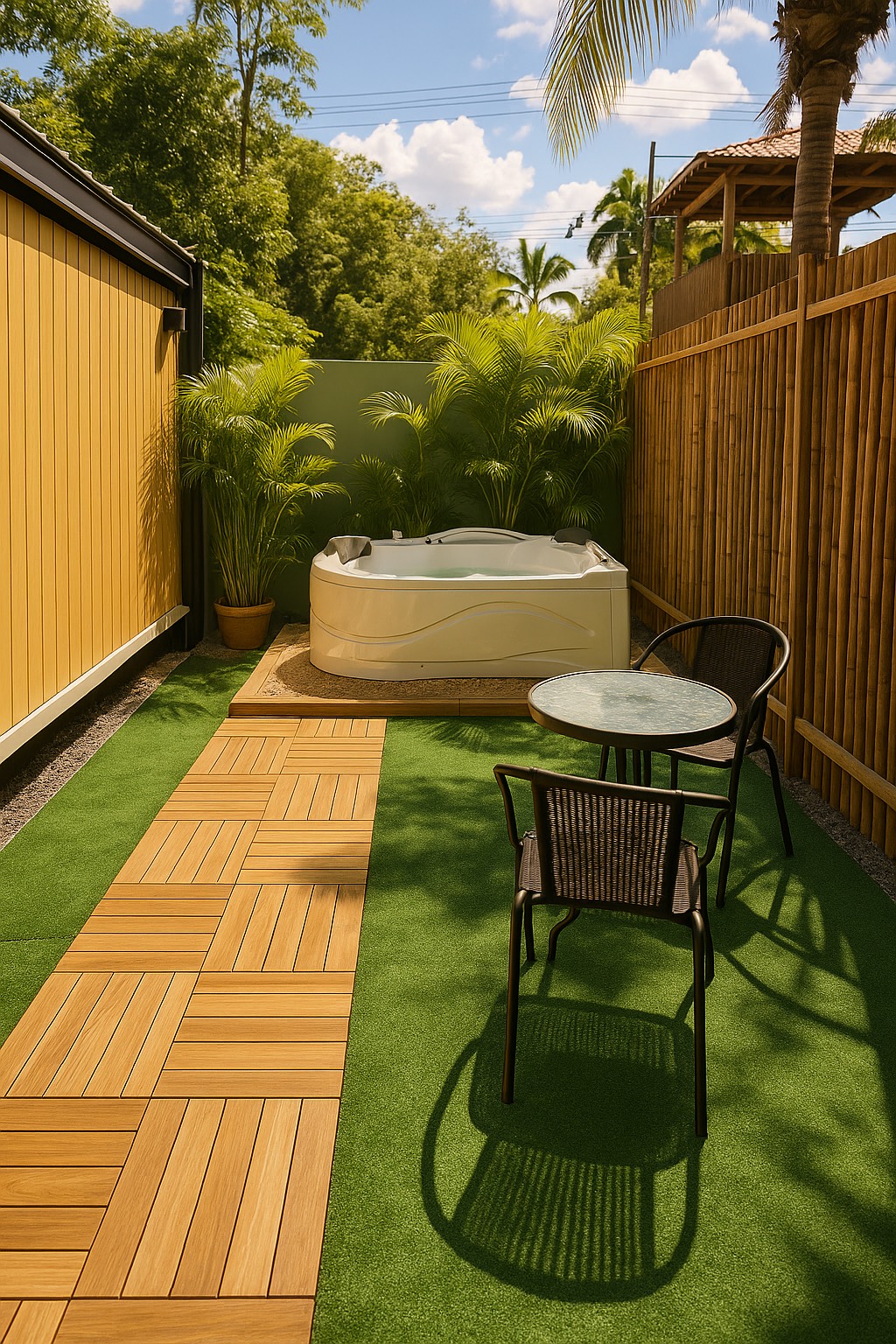 Private jacuzzi set in a tropical garden bungalow at Green Paradise Resort