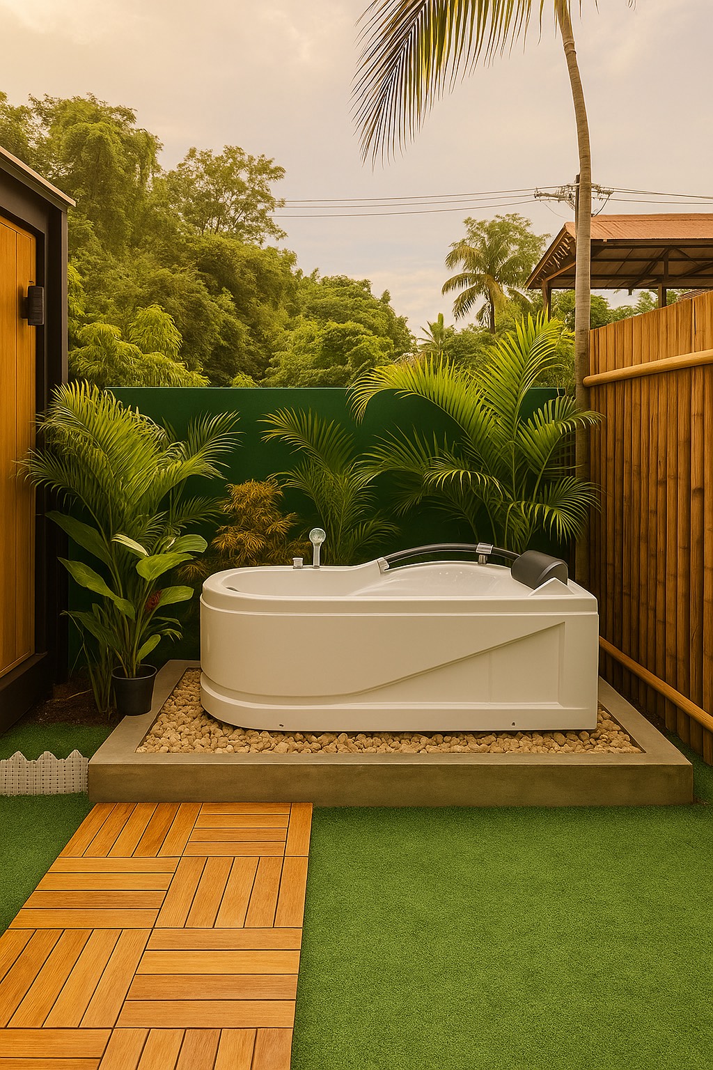 Private jacuzzi bungalow at sunset at Green Paradise Resort, Ao Nang